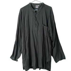 Lagenlook Tunic Top Frog Closure Womens XXL Green Slouchy Granola Boho